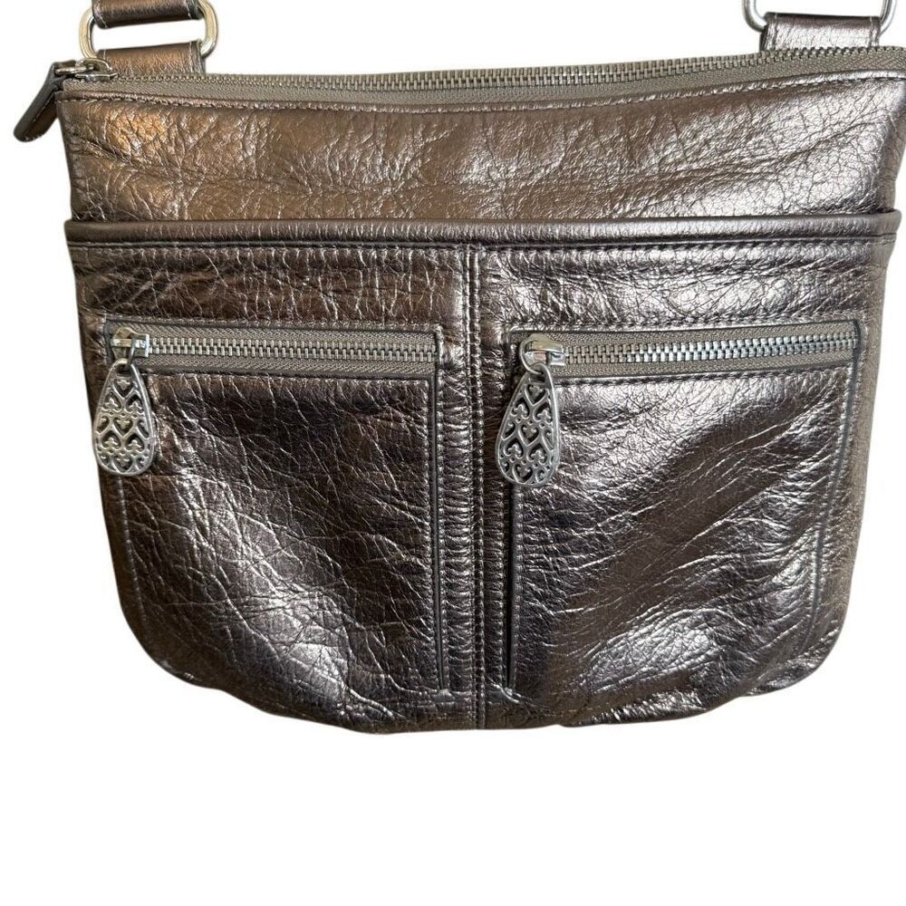 Brighton Zoe Metallic Bronze Crinkle Leather Crossbody Bag - Picture 2 of 16